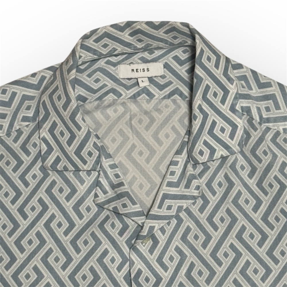 105 REISS Men’s Uptown Printed Cuban Collar Shirt, Blue, Large - Picture 4 of 9